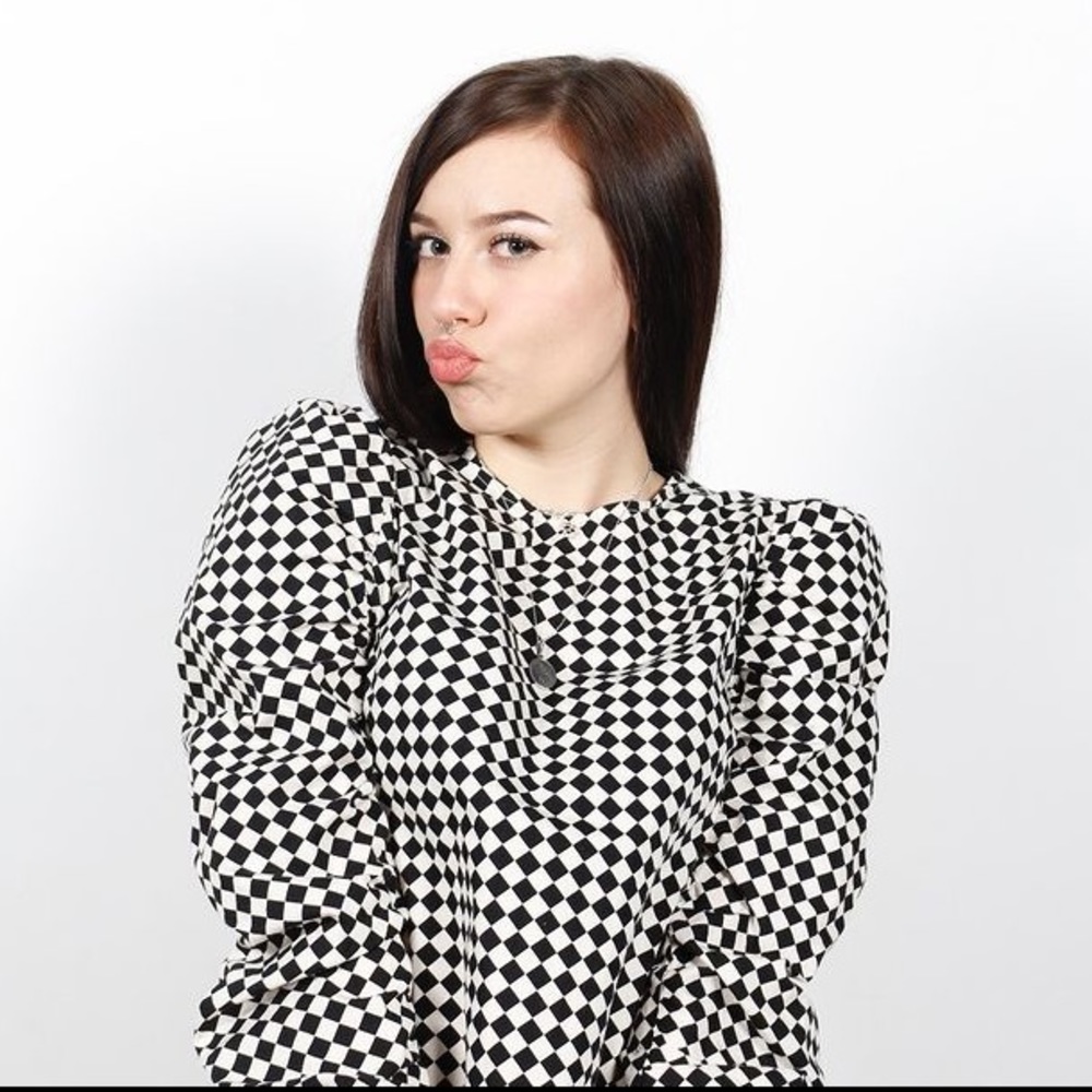 Puffy Sleeved Checkered Top